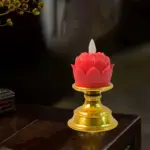 Premium Lotus Shaped LED Flameless Candle with Decorative Holder – Battery Operated Home Decor Lamp - Image 2