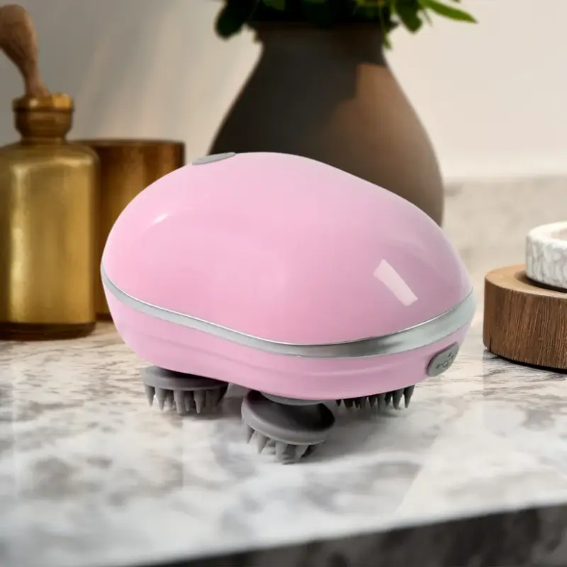 4skP11E5ce66Uk0CcLliZOBomUdSUPVTZx7ran0r.webp Smart Electric Scalp Massager with 4 Silicone Heads – Rechargeable Handheld Head & Body Massage Device - Image 1