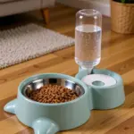 2 in 1 Automatic Pet Feeder Bowl with Water Dispenser Bottle and Stainless Steel Food Bowl for Dogs and Cats
