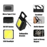 Rechargeable Keychain Mini Flashlight with 4 Light Modes,Ultralight Portable Pocket Light with Folding Bracket Bottle Opener and Magnet Base for Camping Walking - Image 6