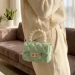 Elegant Quilted Mini Handheld & Sling Fashion Handbag – Pearl Handle Chain Strap Bag - Image 5