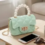 Elegant Quilted Mini Handheld & Sling Fashion Handbag – Pearl Handle Chain Strap Bag - Image 8