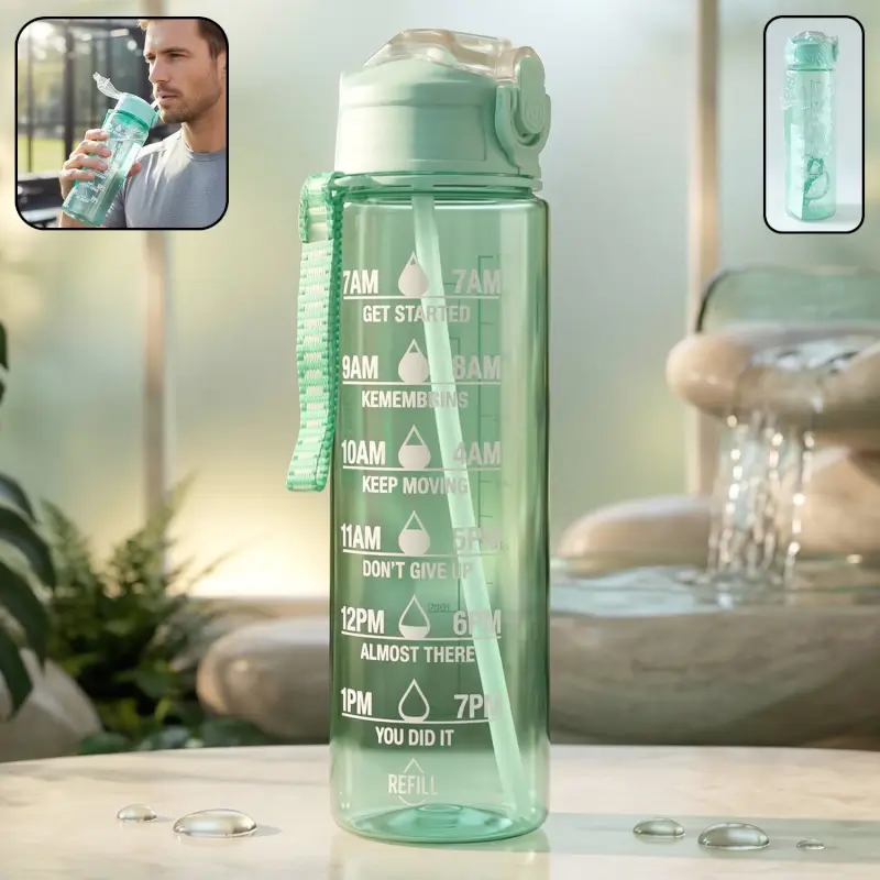 HInfzUaGIuosZX1Ine0dX0NBYqaadoMOUeCFmlKT.webp Motivational Water Bottle With Time Marker And Flip Top Lid €“ Large Leakproof Drinking Bottle With Straw And Carry Strap For Gym | Reusable, Leakproof, Portable, Daily Use - Image 1