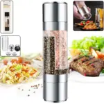 2-in-1 stainless steel salt and pepper grinder adjustable coarseness dual-chamber manual spice mill - Stainless Steel - Image 3