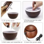 Wooden Cool Mist Humidifier Essential Oil Diffuser with 7 Color LED Night Light USB 130ml - Image 3