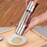 2-in-1 stainless steel salt and pepper grinder adjustable coarseness dual-chamber manual spice mill - Stainless Steel - Image 4