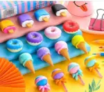 Cone / Donut / Lolipop / Ice cream / Eraser for Girls & Boys / Eraser for School B'Day Return Gift Party Doughnut Lollipop Ice Cream Theme Shape Erasers Pencils Set for Kids Educational Stati - Image 2