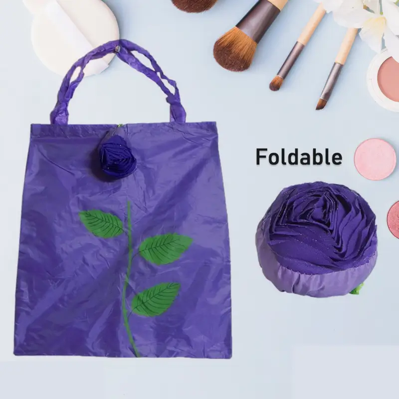 XHCEZGWRzL3CsLmEOsn6Xm2pzMBaWhDnq4Qz6jHT.webp Foldable Nylon Shopping Bag (Rose Design): Reusable, Eco-Friendly (1 Pc) - Image 1