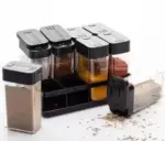 Kitchen 8 Pcs Airtight Rasoi Box Spice Storage Jar Set (Black) - Image 5