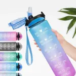 Motivational Water Bottle with Straw & Time Marker, Tritan Portable Gym Water Bottle, Leakproof Reusable, Special Design for Your Sports Activity, Hiking, Camping - Image 2