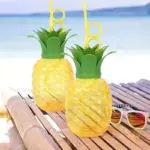 Plastic Pineapple Cups with Straw (1 Pc) - Party Favors, Hawaiian, Beach - Image 2