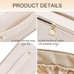 Large Capacity Cosmetic Travel Bag – Women’s Leather Makeup Organizer with Handle and Divider, Cream. - Image 3