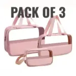 Pack of 3 Makeup Organizer Bags – Travel Waterproof Cosmetic Toiletry Pouches for Women & Girls (Rose Pink). - Image 2