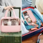 Pack of 3 Makeup Organizer Bags – Travel Waterproof Cosmetic Toiletry Pouches for Women & Girls (Rose Pink). - Image 4