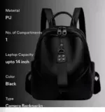 Leather Camera Backpack – Dual Compartment Solid Pattern - Image 2