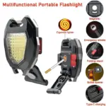 Portable Triangular Shaped Emergency& Camping Flashlight With Cigarette Lighter Lumens Rechargeable Waterproof Portable Led Light Camping Keychain 6Lighting Modes With Strong Magnet 3 Color L - Image 6