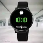 Top Trendy Touch Screen Digital Watch | Green LED, Black Round Dial, Rubber Strap, Unisex Casual Watch. ( black, Standard )